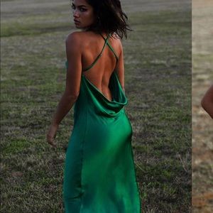 Rat & Boa Gigi Emerald Green Satin Cowl Neck Midi Dress